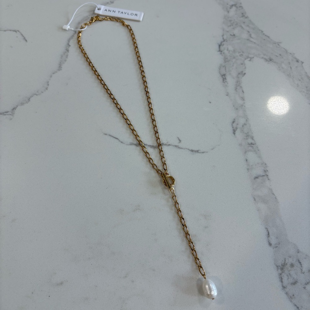 Ann Taylor Gold Chain Necklace with Pearl Drop
